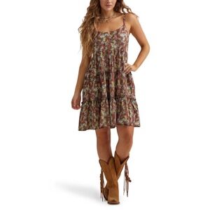 Wrangler Retro Floral Tiered Mini Dress Thin Strap Smocked Bodice Women's Large